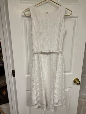 Danny & Nicole White Lace A-Line Dress with Waist Tie